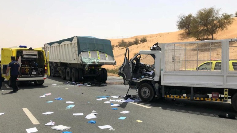 truck crash on a road in middle east