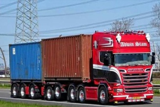 container transporting truck on the road